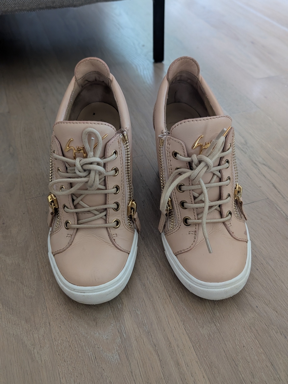 Giuseppe Zanotti Women's Tan Leather Zip-Accent Sneakers 38